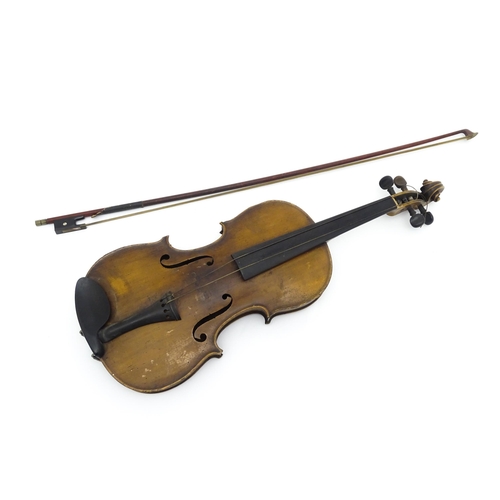 1375 - Musical Instrument: a c1900 violin, bearing interior label 'Richard Peat - Tibshelf, Alfreton, Derby... 