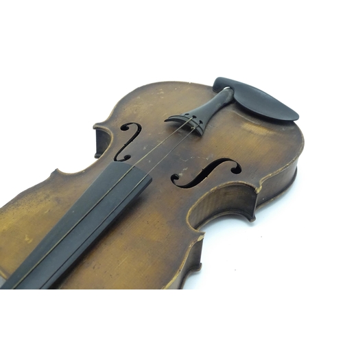 1375 - Musical Instrument: a c1900 violin, bearing interior label 'Richard Peat - Tibshelf, Alfreton, Derby... 