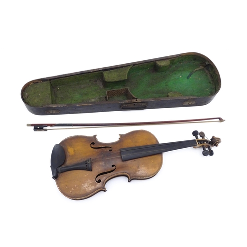 1375 - Musical Instrument: a c1900 violin, bearing interior label 'Richard Peat - Tibshelf, Alfreton, Derby... 