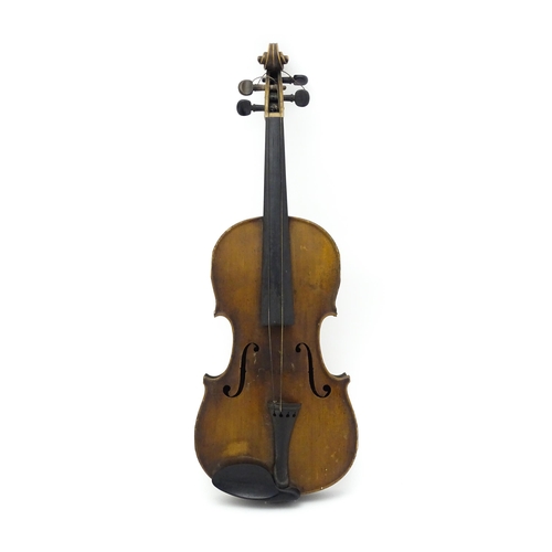 1375 - Musical Instrument: a c1900 violin, bearing interior label 'Richard Peat - Tibshelf, Alfreton, Derby... 