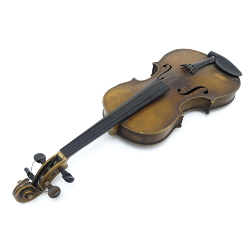 1375 - Musical Instrument: a c1900 violin, bearing interior label 'Richard Peat - Tibshelf, Alfreton, Derby... 