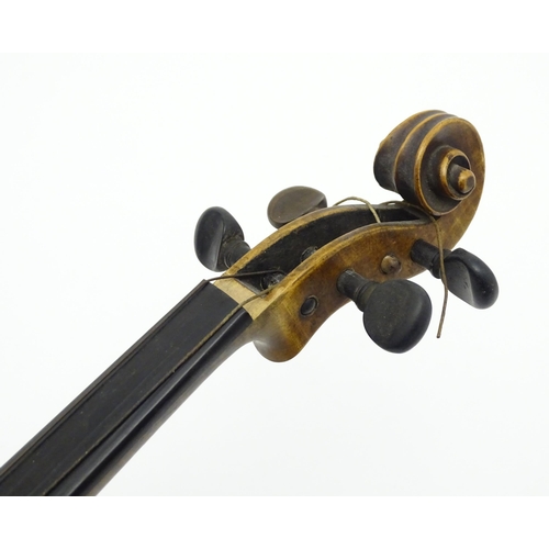 1375 - Musical Instrument: a c1900 violin, bearing interior label 'Richard Peat - Tibshelf, Alfreton, Derby... 