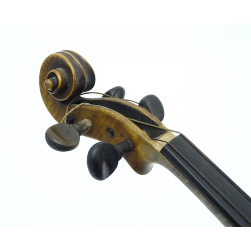 1375 - Musical Instrument: a c1900 violin, bearing interior label 'Richard Peat - Tibshelf, Alfreton, Derby... 