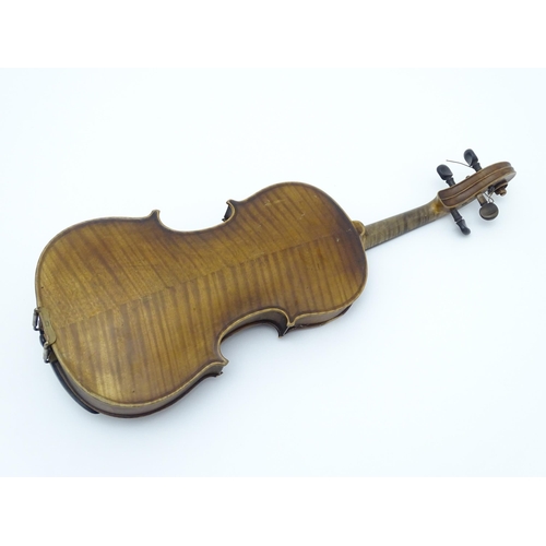 1375 - Musical Instrument: a c1900 violin, bearing interior label 'Richard Peat - Tibshelf, Alfreton, Derby... 