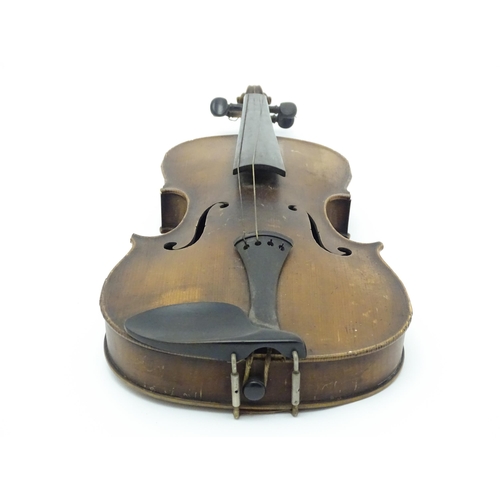 1375 - Musical Instrument: a c1900 violin, bearing interior label 'Richard Peat - Tibshelf, Alfreton, Derby... 