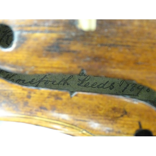 1376 - Musical Instrument: an early 19thC violin, the interior bearing labels 'Repaired by H. Pickard 137 K... 