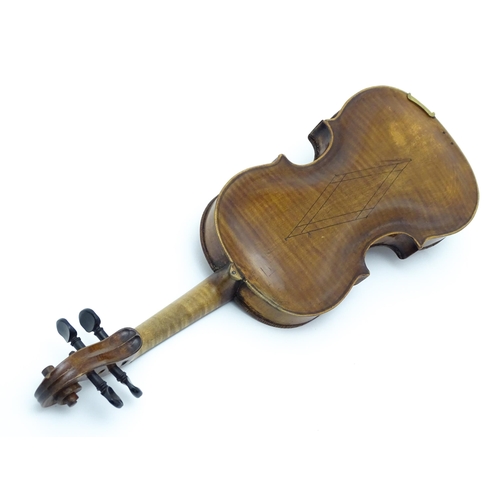 1376 - Musical Instrument: an early 19thC violin, the interior bearing labels 'Repaired by H. Pickard 137 K... 