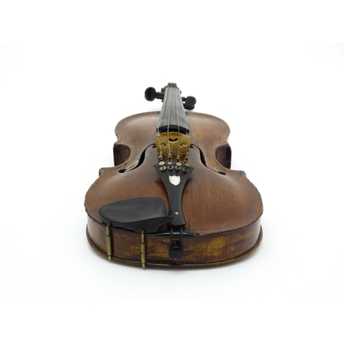 1376 - Musical Instrument: an early 19thC violin, the interior bearing labels 'Repaired by H. Pickard 137 K... 