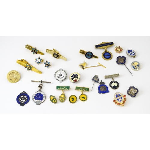 773 - Trade Union Interest: a quantity of assorted badges, pins, etc. to include two sterling silver Plumb... 