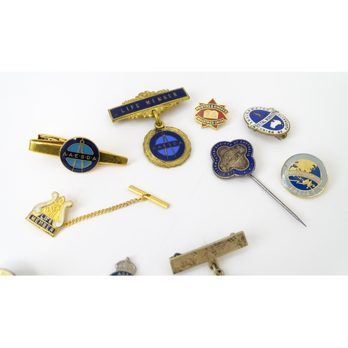 773 - Trade Union Interest: a quantity of assorted badges, pins, etc. to include two sterling silver Plumb... 