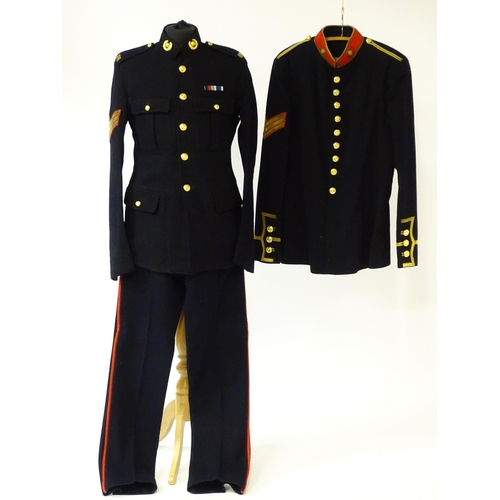 799 - Militaria : a mid 20thC British Army Royal Marines Band Musician Sergeant's No-1A dress blues tunic,... 