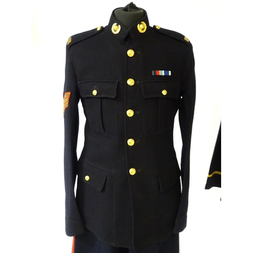 799 - Militaria : a mid 20thC British Army Royal Marines Band Musician Sergeant's No-1A dress blues tunic,... 