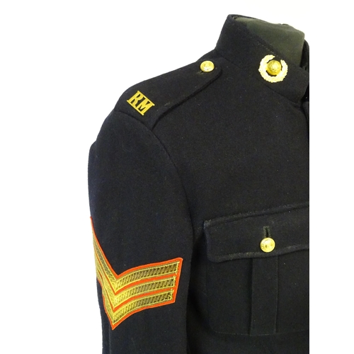 799 - Militaria : a mid 20thC British Army Royal Marines Band Musician Sergeant's No-1A dress blues tunic,... 