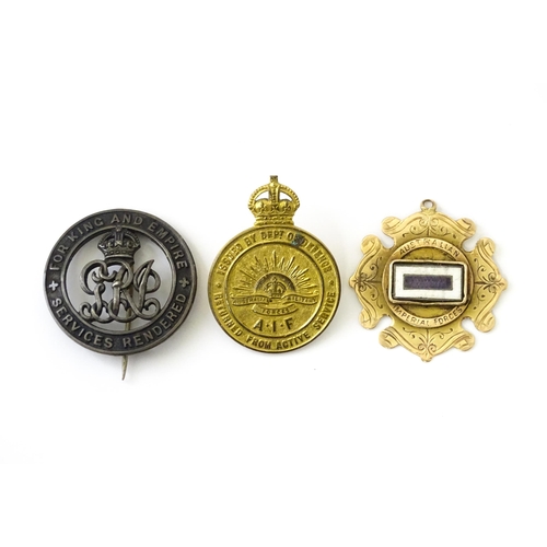 808 - Militaria, WWI / First World War / World War 1 / WW1 : a 15ct gold Australian Imperial Forces fob pe... 