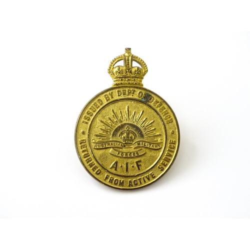 808 - Militaria, WWI / First World War / World War 1 / WW1 : a 15ct gold Australian Imperial Forces fob pe... 