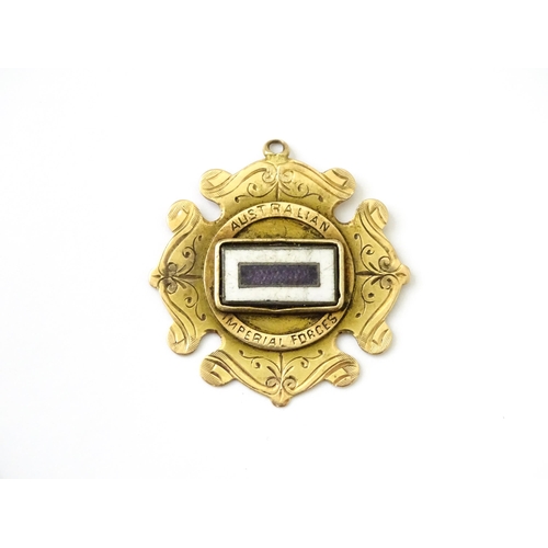 808 - Militaria, WWI / First World War / World War 1 / WW1 : a 15ct gold Australian Imperial Forces fob pe... 