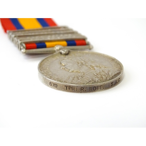 814 - Militaria , Boer War : a Queen's South Africa medal  and miniature medal, awarded to 670 Trooper R. ... 