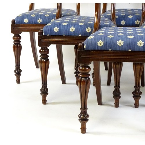 1688 - A set of six early / mid 19thC mahogany dining chairs with bowed top rails, carved mid rails, drop i... 