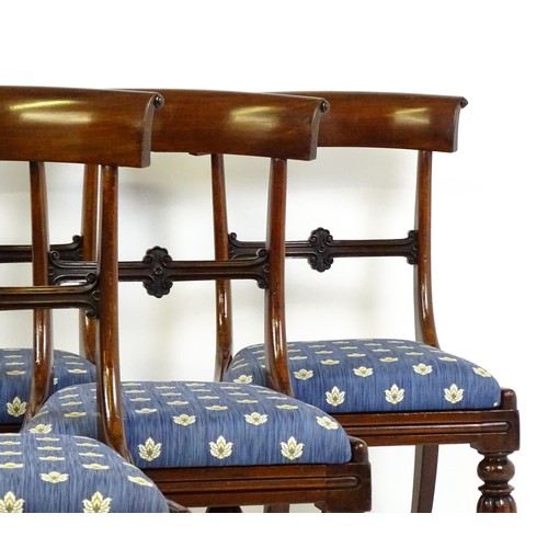 1688 - A set of six early / mid 19thC mahogany dining chairs with bowed top rails, carved mid rails, drop i... 