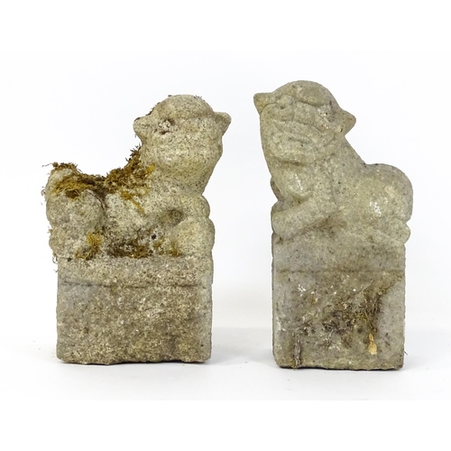 1066 - Garden & Architectural : A pair of Chinese stone foo dogs / guardian temple lions. Approx. 15