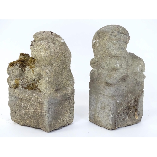 1066 - Garden & Architectural : A pair of Chinese stone foo dogs / guardian temple lions. Approx. 15