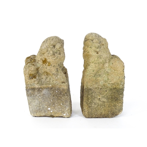 1066A - Garden & Architectural : A pair of Chinese stone foo dogs / guardian temple lions. Approx. 15