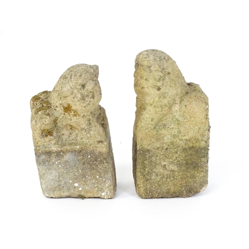 1066A - Garden & Architectural : A pair of Chinese stone foo dogs / guardian temple lions. Approx. 15