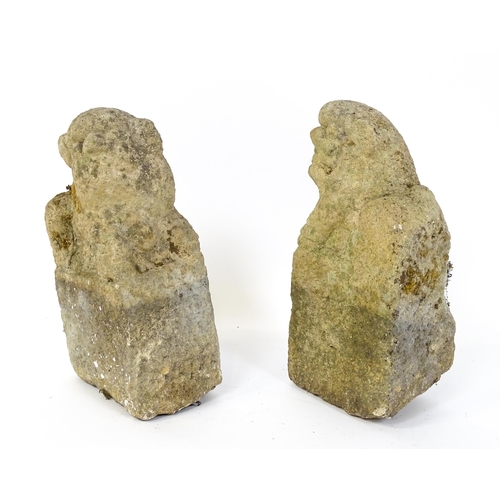 1066A - Garden & Architectural : A pair of Chinese stone foo dogs / guardian temple lions. Approx. 15