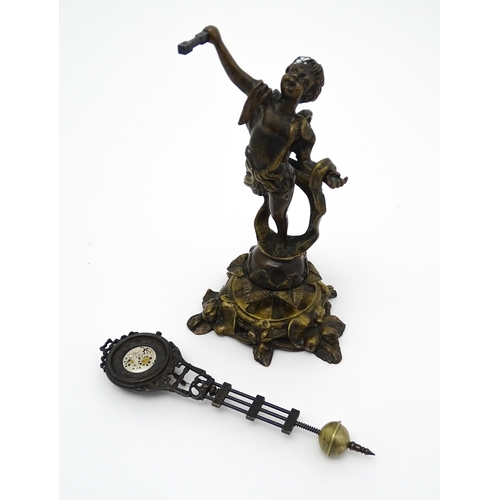 1497 - A 20thC mystery clock / swing clock base formed as a Classical boy. The whole approx. 12 1/2