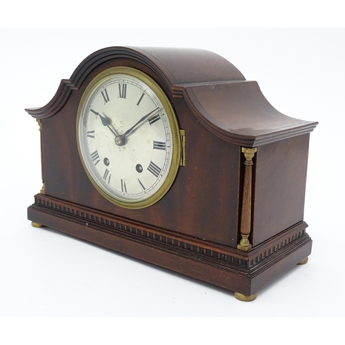 1505 - A German mahogany cased 8 day mantel clock by Winterhalder & Hofmeier of Schwaerzenbach, the silvere... 