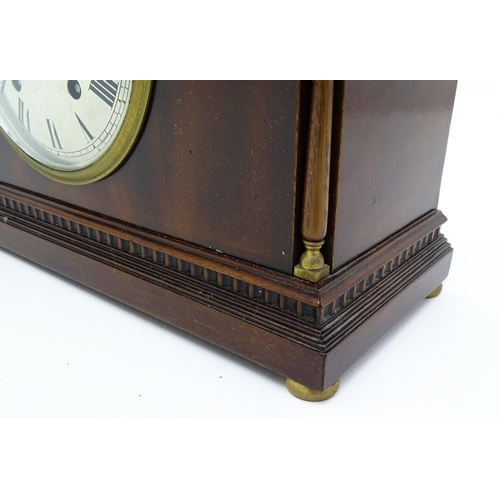 1505 - A German mahogany cased 8 day mantel clock by Winterhalder & Hofmeier of Schwaerzenbach, the silvere... 