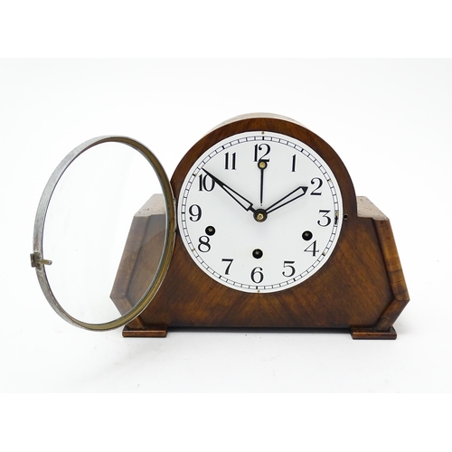 1512 - A German Art Deco walnut cased 8 day mantel clock with Westminster Chimes, by Haller. Approx. 8