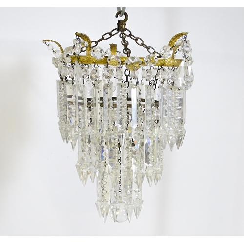 1522 - A late 19th / early 20thC three tier bag light shade with lustre drops. Approx. 15