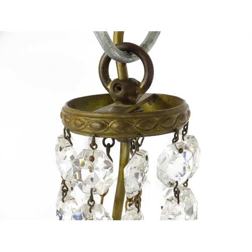 1523 - A 20thC bag light shade with lustre drops. Approx. 17