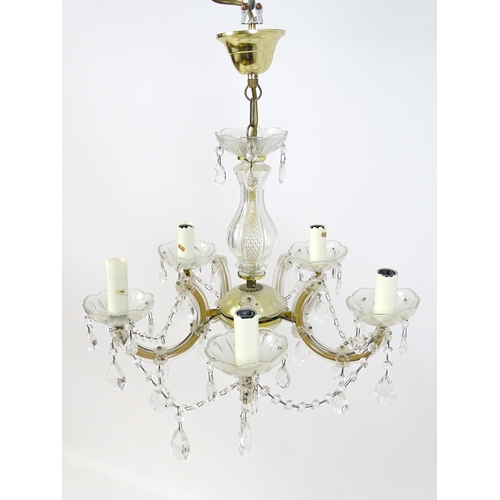 1525 - A late 20thC five branch chandelier / electrolier with lustre detail. Approx. 22