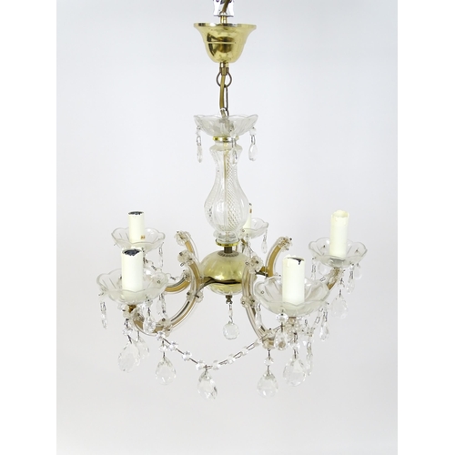 1525 - A late 20thC five branch chandelier / electrolier with lustre detail. Approx. 22