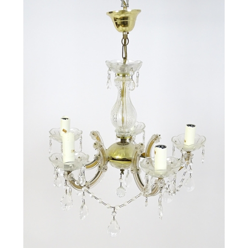 1525 - A late 20thC five branch chandelier / electrolier with lustre detail. Approx. 22