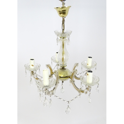 1525 - A late 20thC five branch chandelier / electrolier with lustre detail. Approx. 22