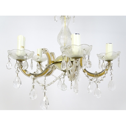 1525 - A late 20thC five branch chandelier / electrolier with lustre detail. Approx. 22