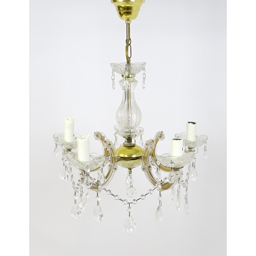 1526 - Matching to previous lot - A late 20thC five branch chandelier / electrolier with lustre detail. App... 