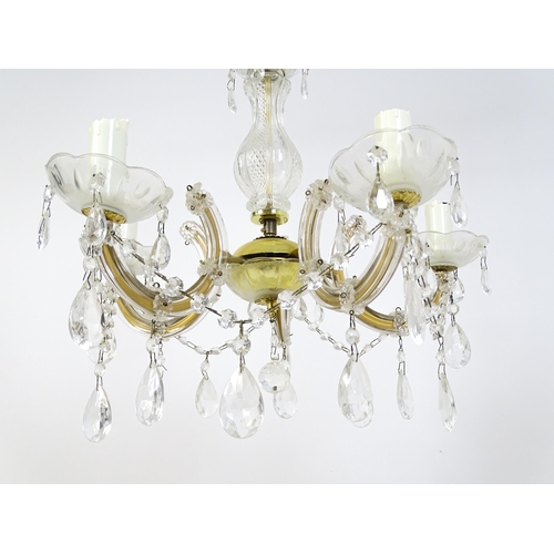 1526 - Matching to previous lot - A late 20thC five branch chandelier / electrolier with lustre detail. App... 