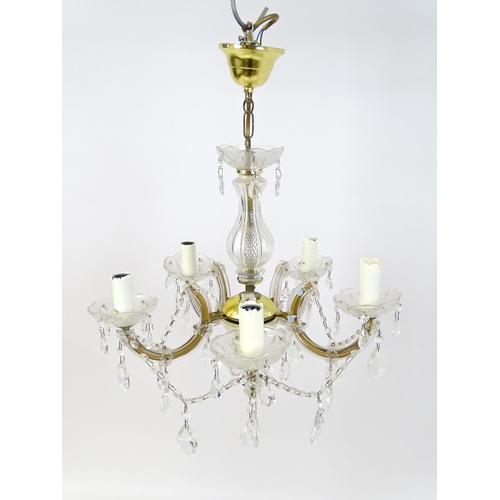 1526 - Matching to previous lot - A late 20thC five branch chandelier / electrolier with lustre detail. App... 