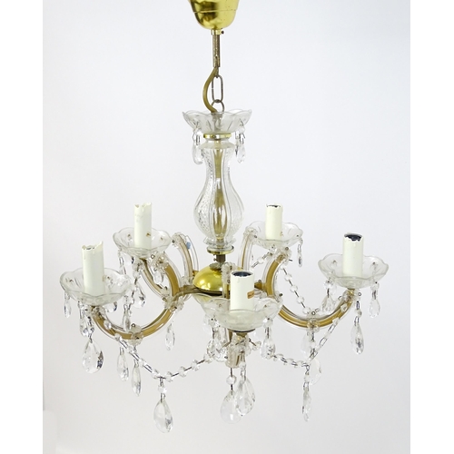 1526 - Matching to previous lot - A late 20thC five branch chandelier / electrolier with lustre detail. App... 