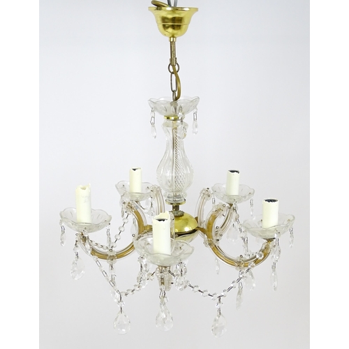 1526 - Matching to previous lot - A late 20thC five branch chandelier / electrolier with lustre detail. App... 