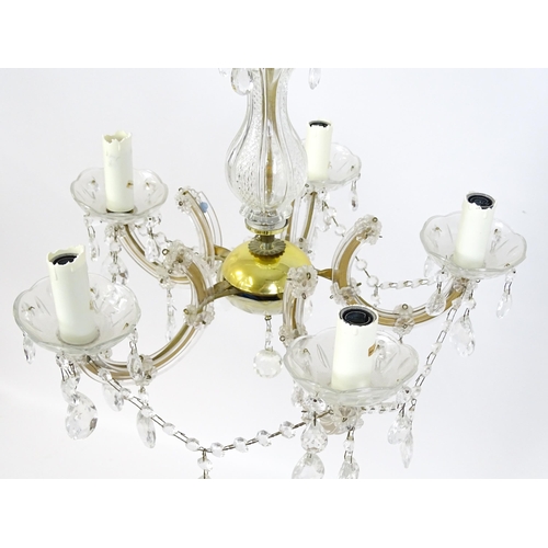 1526 - Matching to previous lot - A late 20thC five branch chandelier / electrolier with lustre detail. App... 