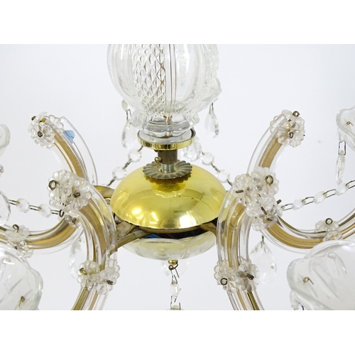 1526 - Matching to previous lot - A late 20thC five branch chandelier / electrolier with lustre detail. App... 