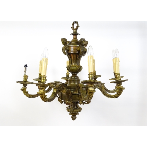 1528 - An eight branch chandelier / electrolier having caryatid and acanthus decoration in the Mazarin styl... 