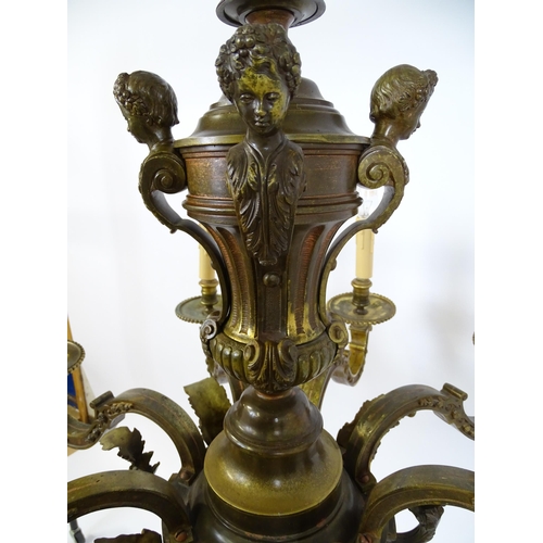 1528 - An eight branch chandelier / electrolier having caryatid and acanthus decoration in the Mazarin styl... 