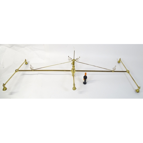 1530 - A large hanging six light brass snooker / billiard table light with scroll detail. Approx. 101