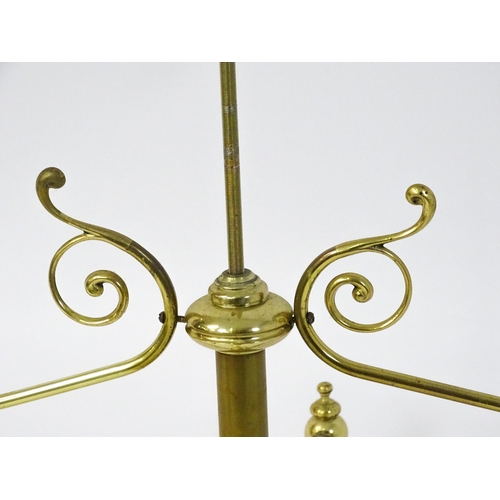 1530 - A large hanging six light brass snooker / billiard table light with scroll detail. Approx. 101